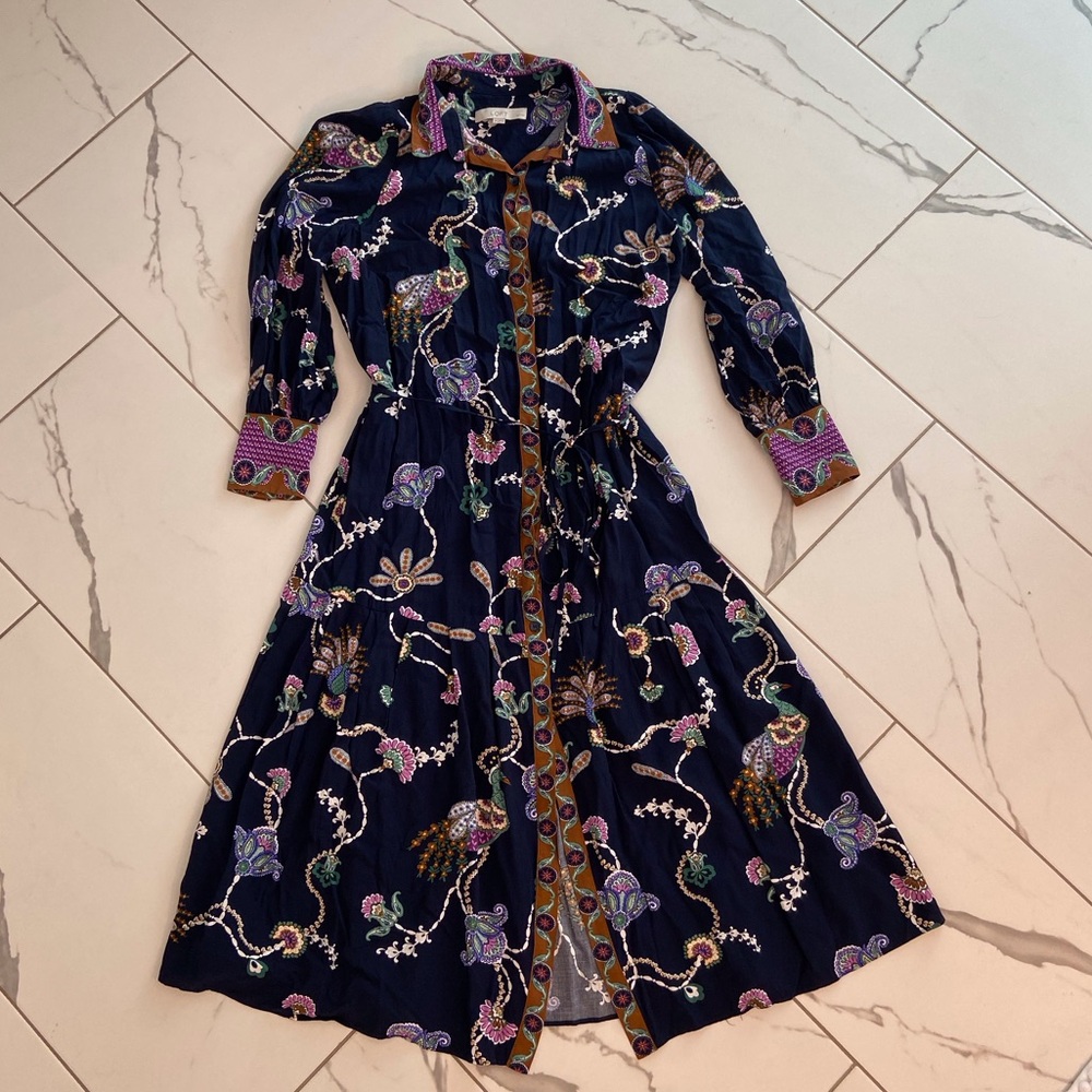 LOFT Navy and Purple Paisley Dress